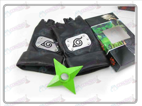 Naruto Konoha guanti in pelle + Verde shuriken (tre pezzi)