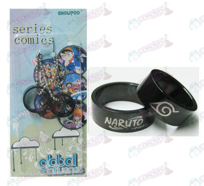 Carta di Naruto Konoha installato due anelli in acciaio nero