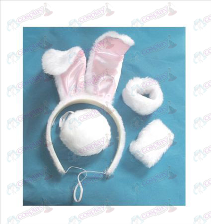 Bianco Meng Dipartimento di orecchie di coniglio + coda + braccialetto elastico