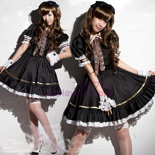 Bello nero Lolita Costumi da cameriera Minigonna Costumi Cosplay